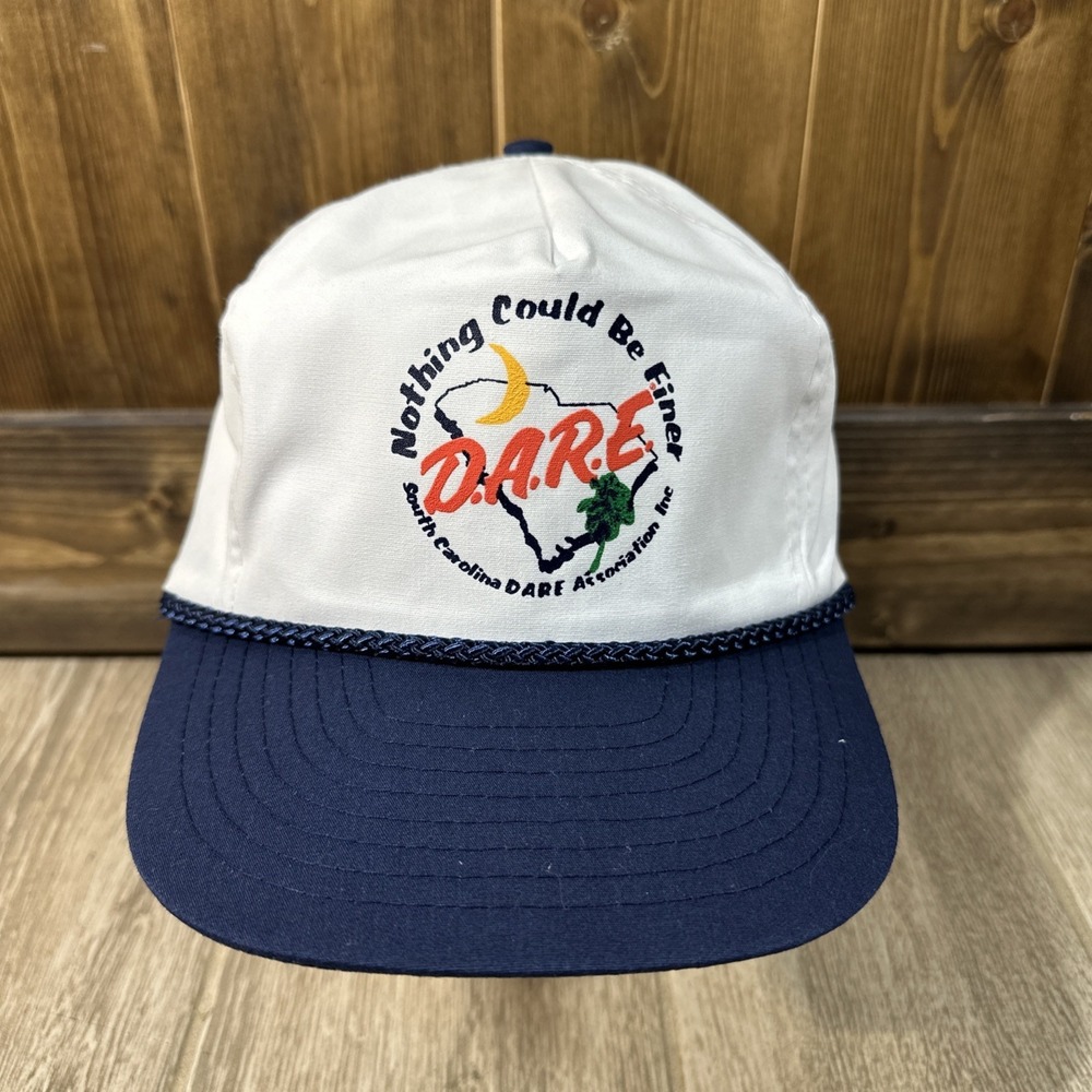 VTG Rare D.A.R.E. Hat Drug Free South Carolina White Cap SnapBack‎ Adjust Blue